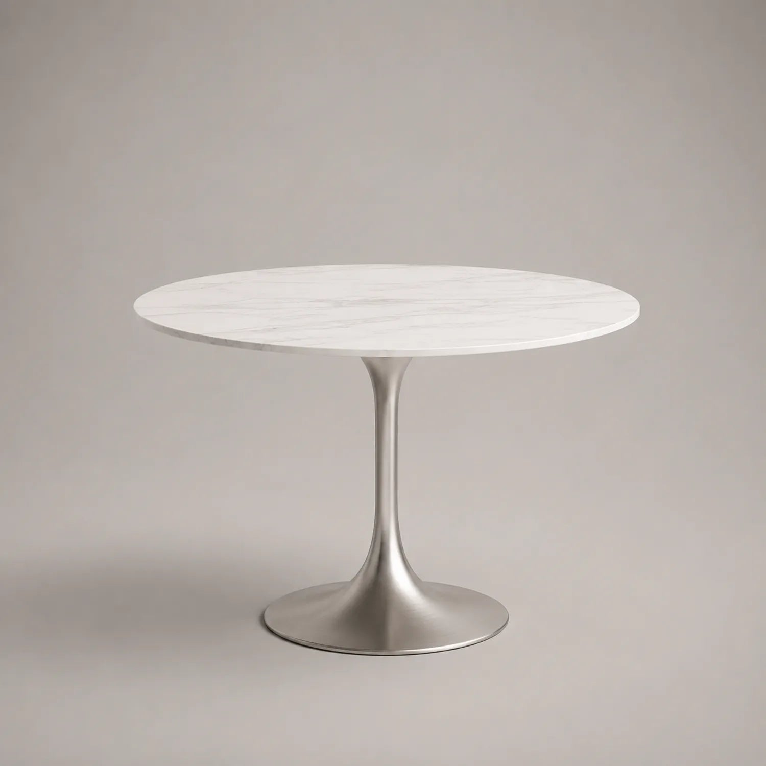 Runder Esstisch aus Carrara-Marmor 120cm Weiß mit Edelstahlfuß