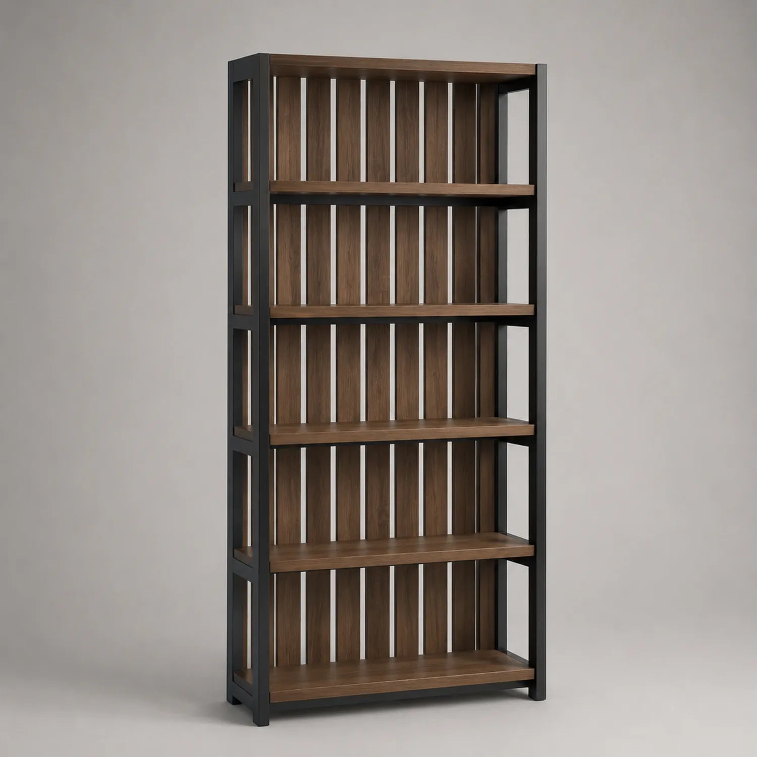 Holz Bücherregal mit Stahlrahmen 5 Ebenen 180x80x40cm