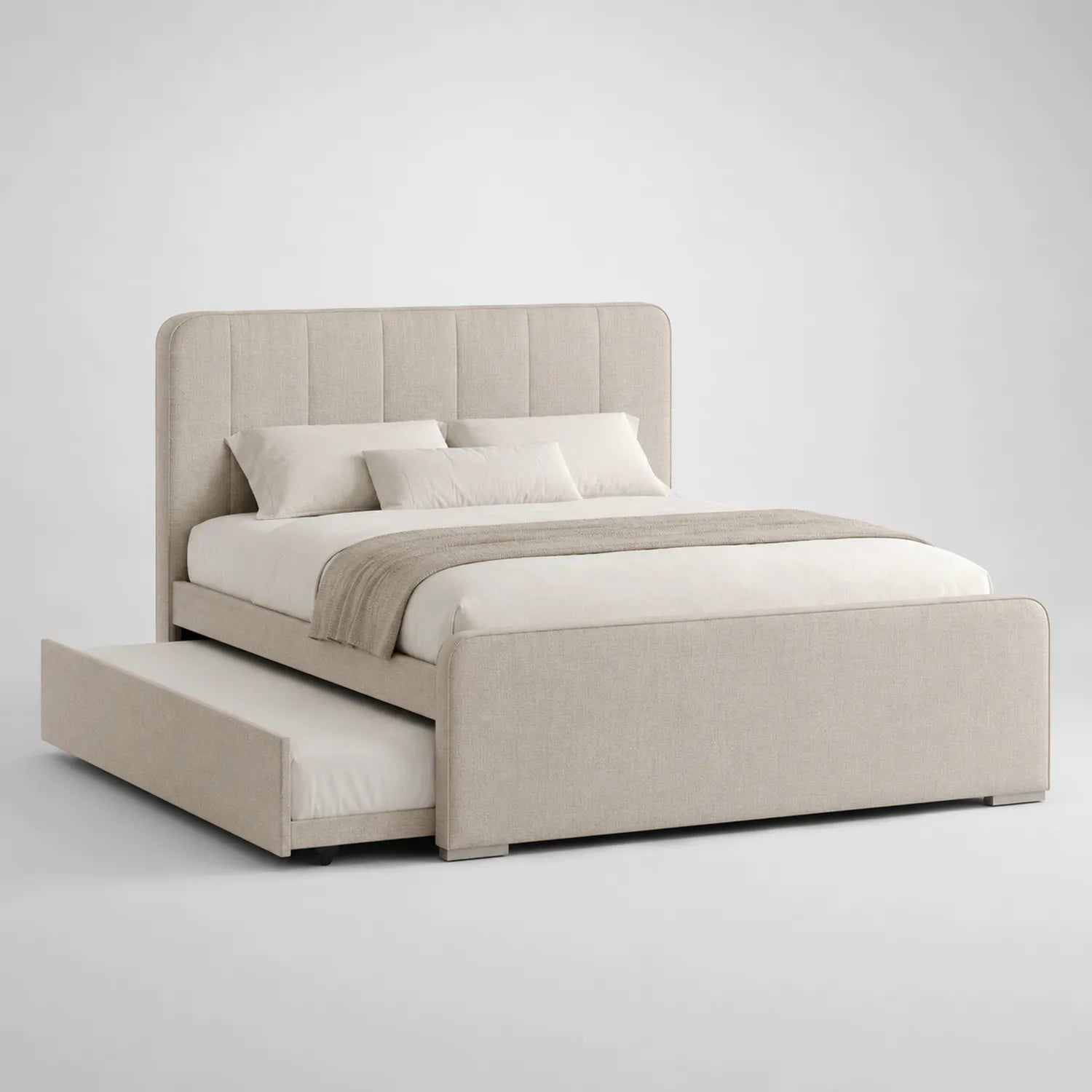 Stoff Doppelbett mit ausziehbarem Bett Beige 200x160 cm