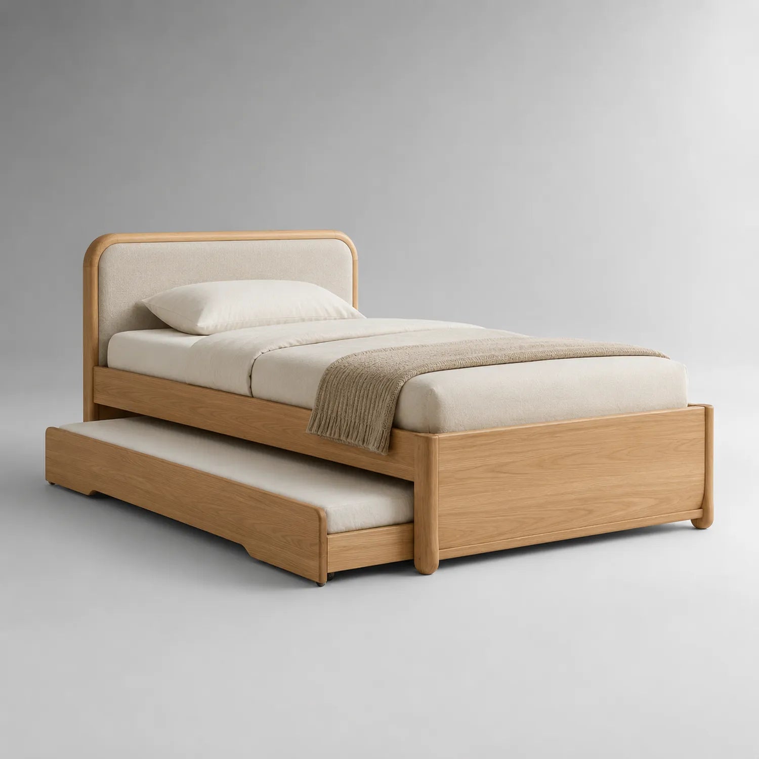 Einzelbett mit Ausziehbett Eiche Leinenstoff 200x90cm