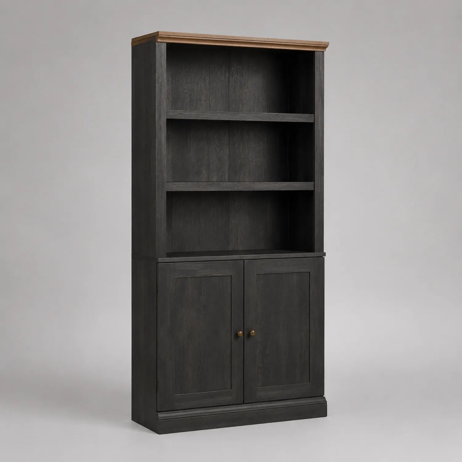 Schwarzes Bücherregal aus Eichenholz mit Türen 180 cm