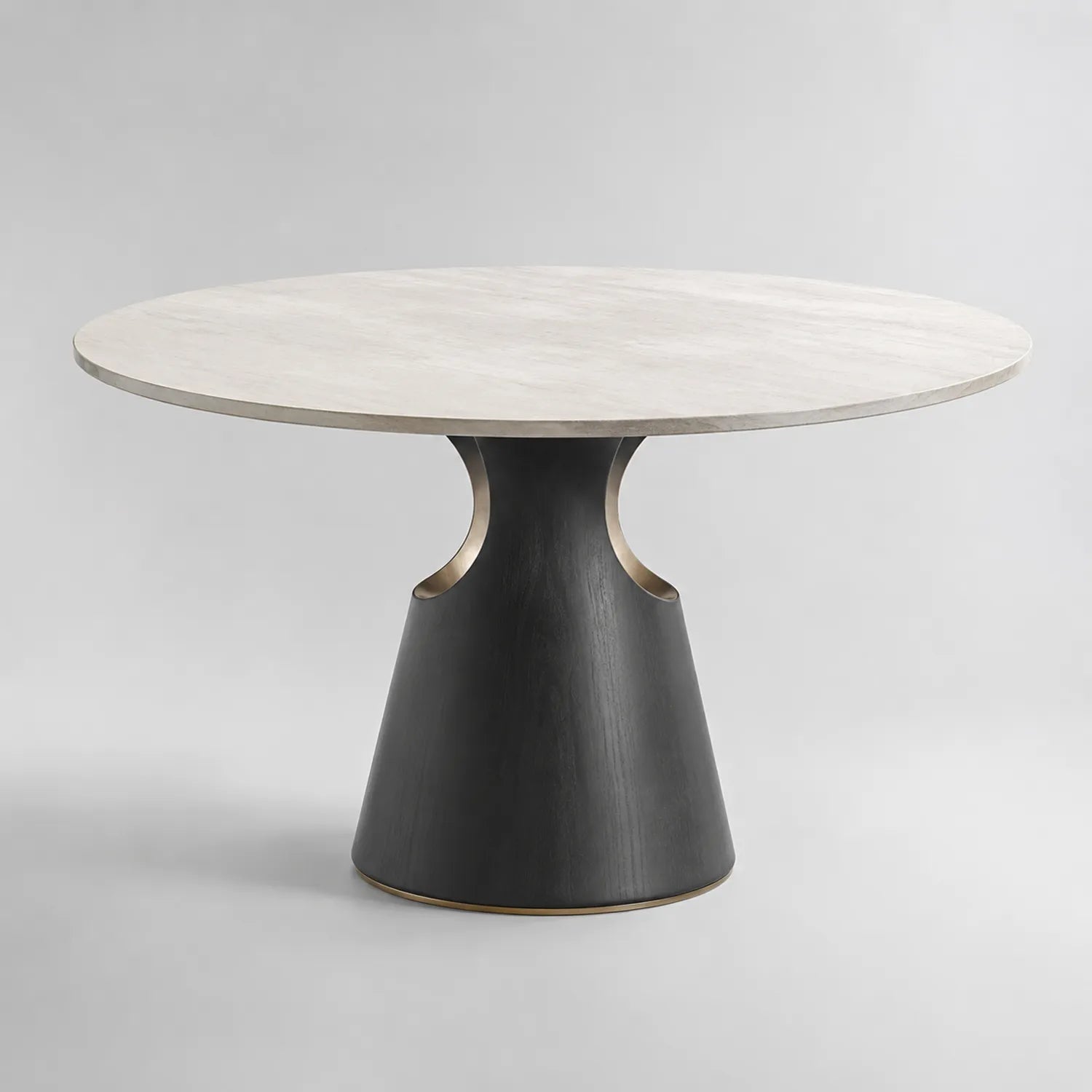 Runder Marmor- und Holztisch, Durchmesser 120 cm, Kreideweiß/Grauschwarz