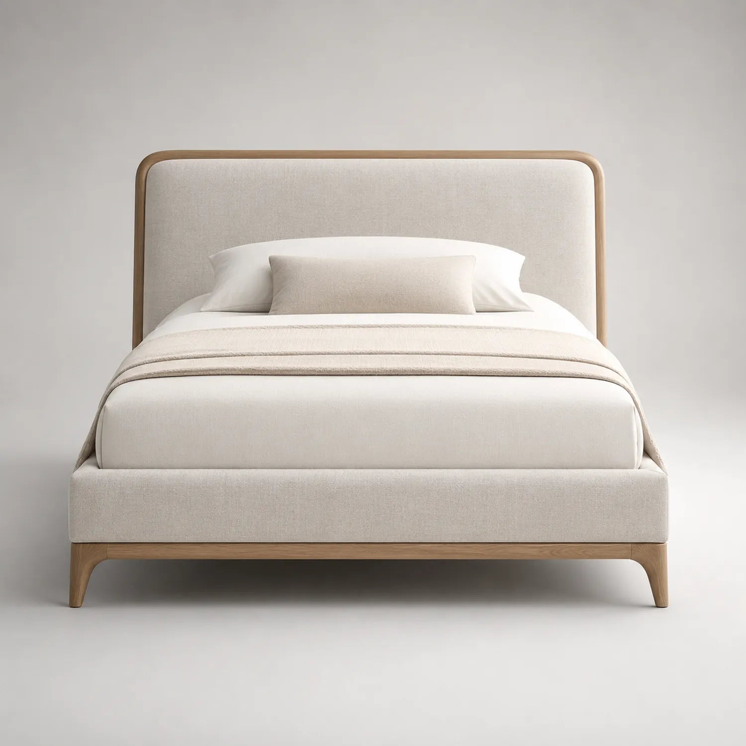Holzbett mit Polyesterbezug 200x160 cm Beige
