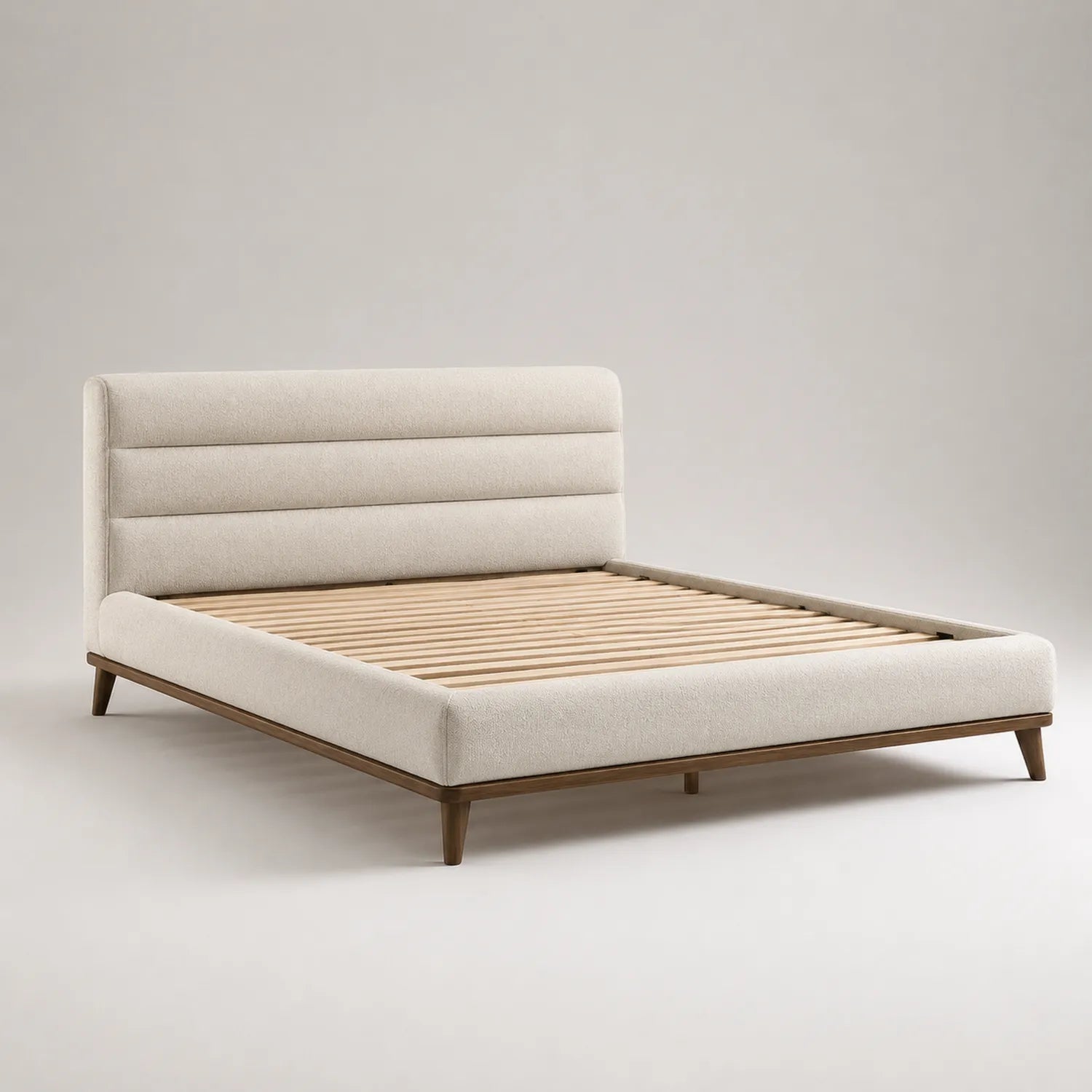 Holzbett mit Leinenbezug 200x180 cm Creme