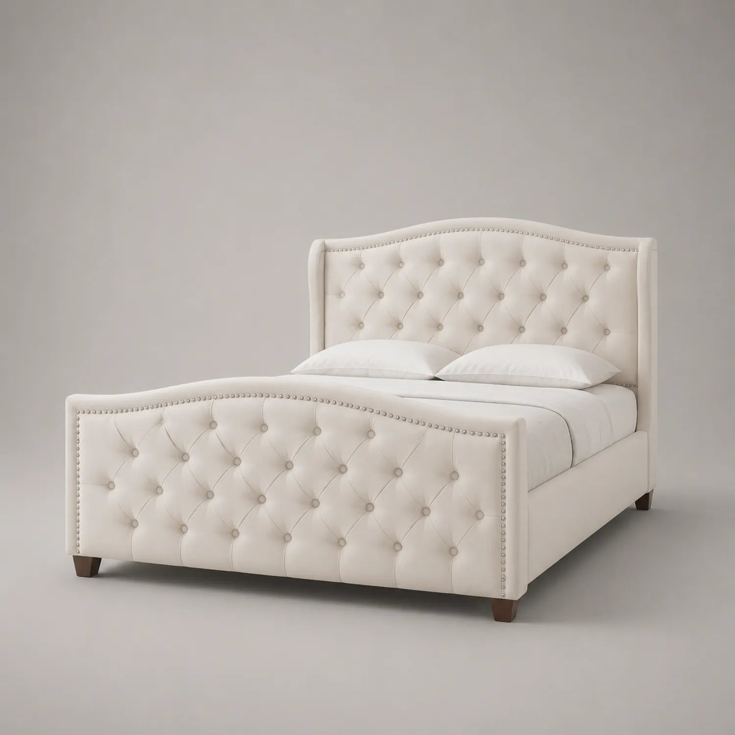 Bett Doppelbett Stoff Cremeweiß mit Knopfheftung 200x180cm