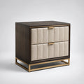 Nachttisch aus Holz und Textil mit Metallrahmen in Dunkelbraun und Beige
