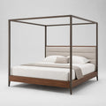 Himmelbett mit gepolstertem Kopfteil in Holz und Metall 200x200cm Beige