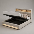 Holz- und Stoffbett mit Stauraum und LED-Beleuchtung 200x160cm Beige