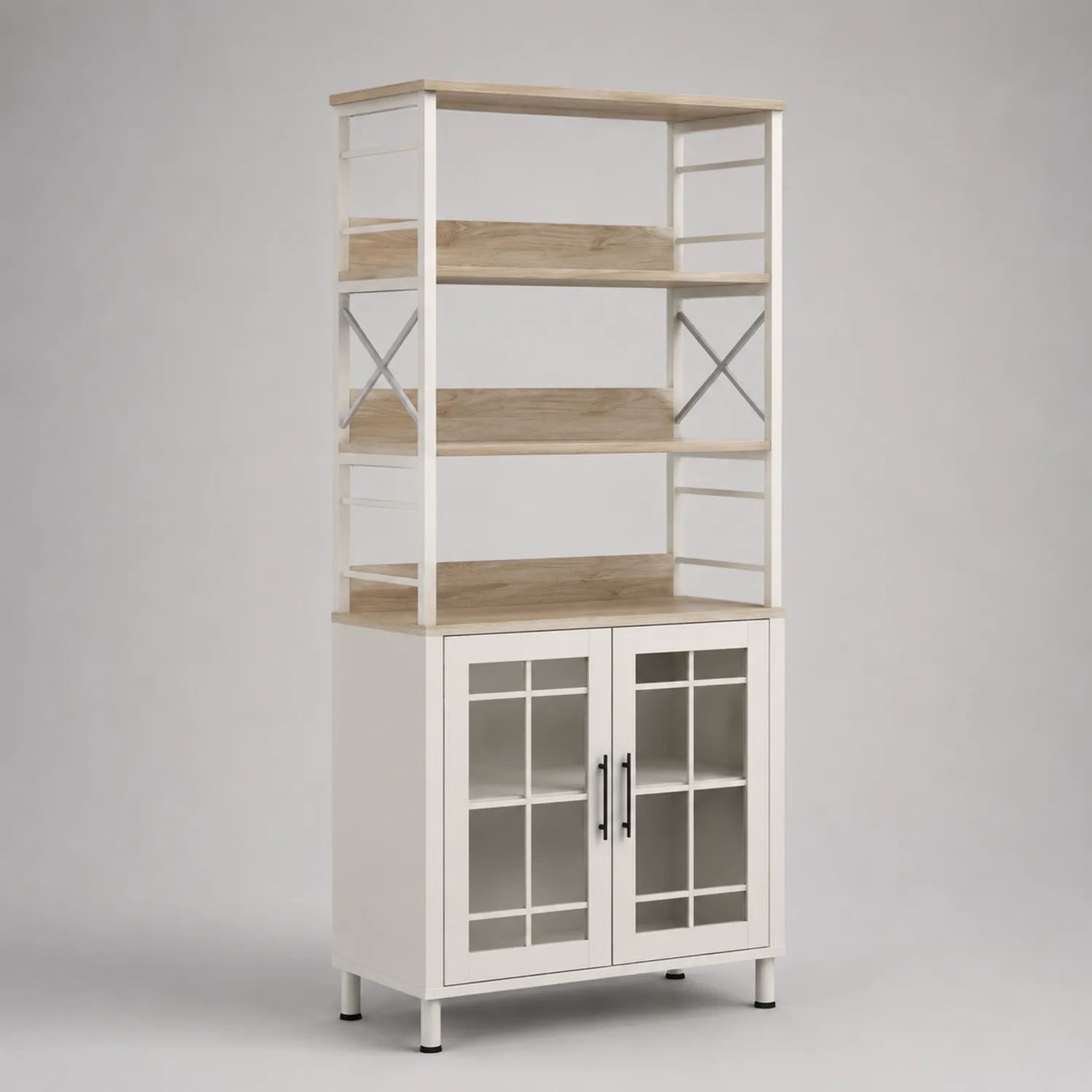 Regal mit Glastüren MDF und Stahl