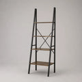 Holz-Metall-Leiterregal mit 4 Ebenen in Schwarz/Braun 180cm