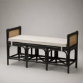 Rattanbank mit Geflecht und Polster 120 cm Schwarz Natur