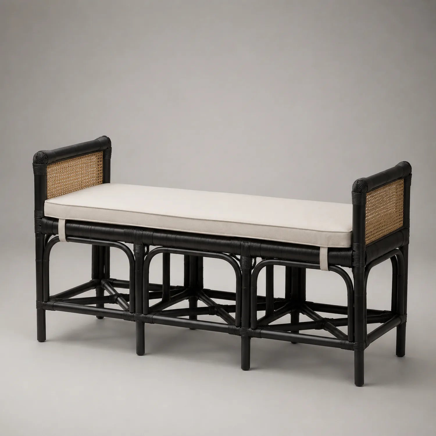 Rattanbank mit Geflecht und Polster 120 cm Schwarz Natur