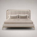 Polsterbett mit Leinenkopfteil und Metallrahmen Beige 200x160 cm