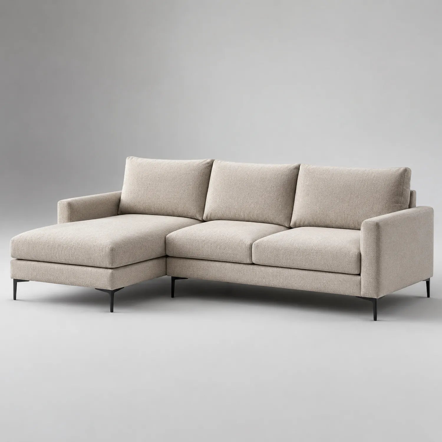 Ecksofa mit Ottomane aus Stoff und Metall in Beige