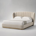 Stoffbett Doppelbett Beige Holzrahmen 200cm x 180cm