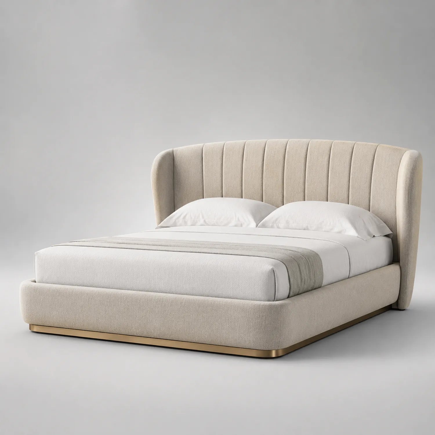 Stoffbett Doppelbett Beige Holzrahmen 200cm x 180cm