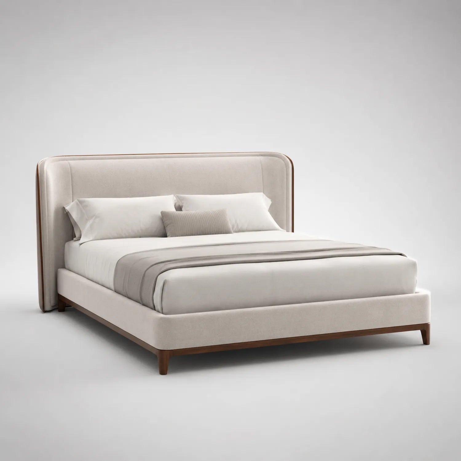 Holzbett mit gepolstertem Kopfteil Beige 160x200 cm