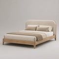 Bett aus Eichenholz mit gepolstertem Kopfteil 200x160cm Beige