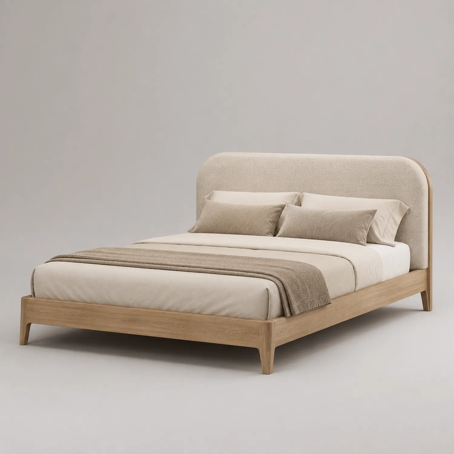 Bett aus Eichenholz mit gepolstertem Kopfteil 200x160cm Beige