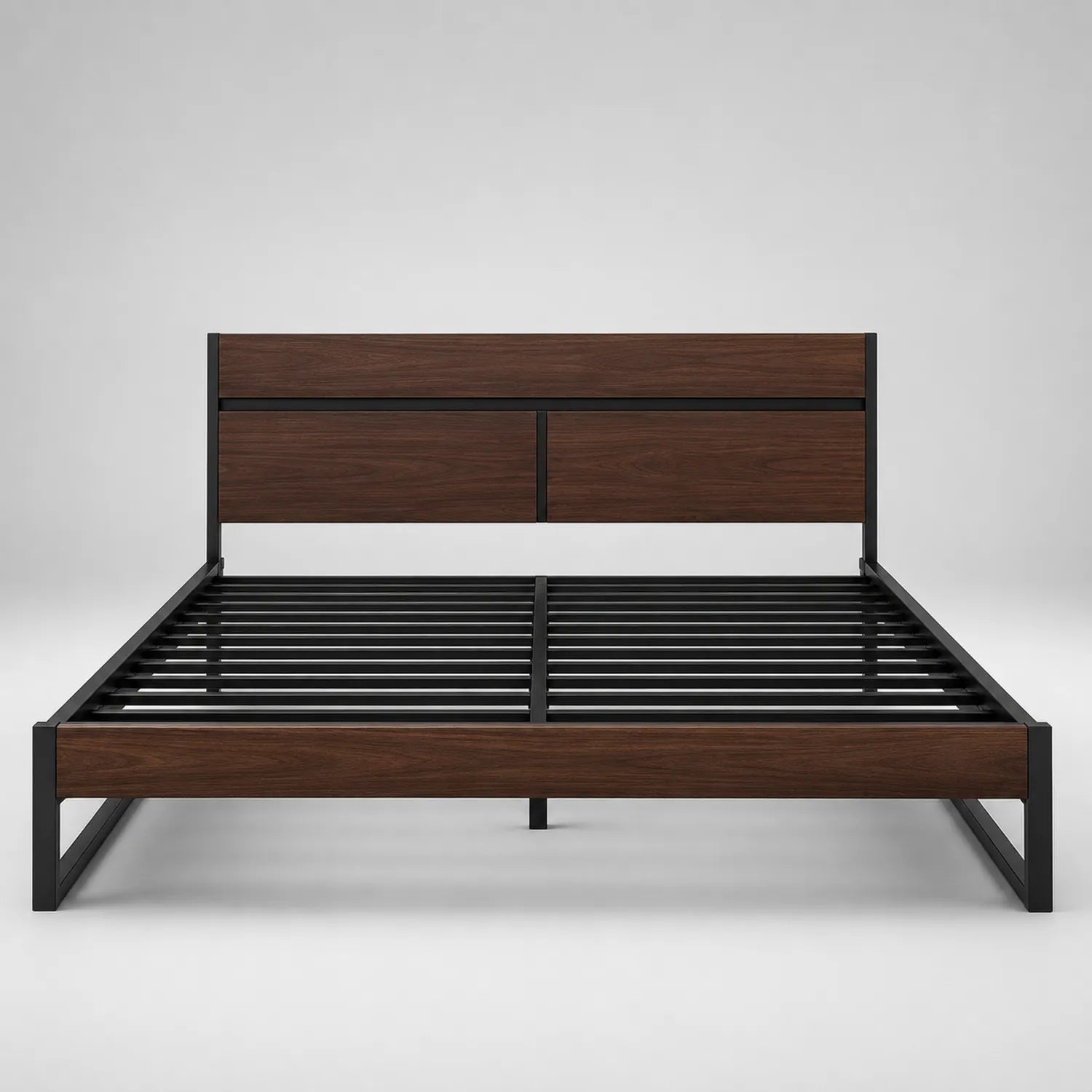 Metallbett mit Sperrholzkopfteil und Holzfurnier 200x160 cm Braun/Schwarz
