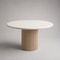 Runder Esstisch aus Marmor und Holz 120 cm Beige