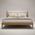 Holzbett mit gepolstertem Kopfteil Eiche und Polyester Beige 200x160 cm