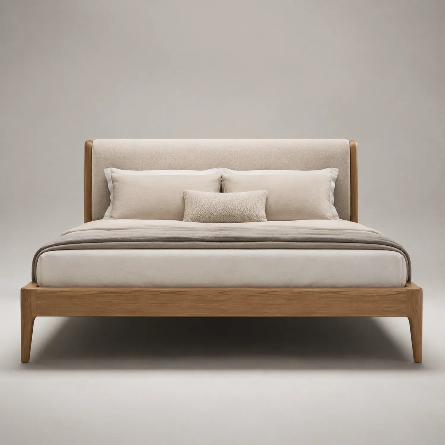 Holzbett mit gepolstertem Kopfteil Eiche und Polyester Beige 200x160 cm