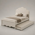 Holzbett mit Ausziehbett und Kopfteil Beige 200x90 cm