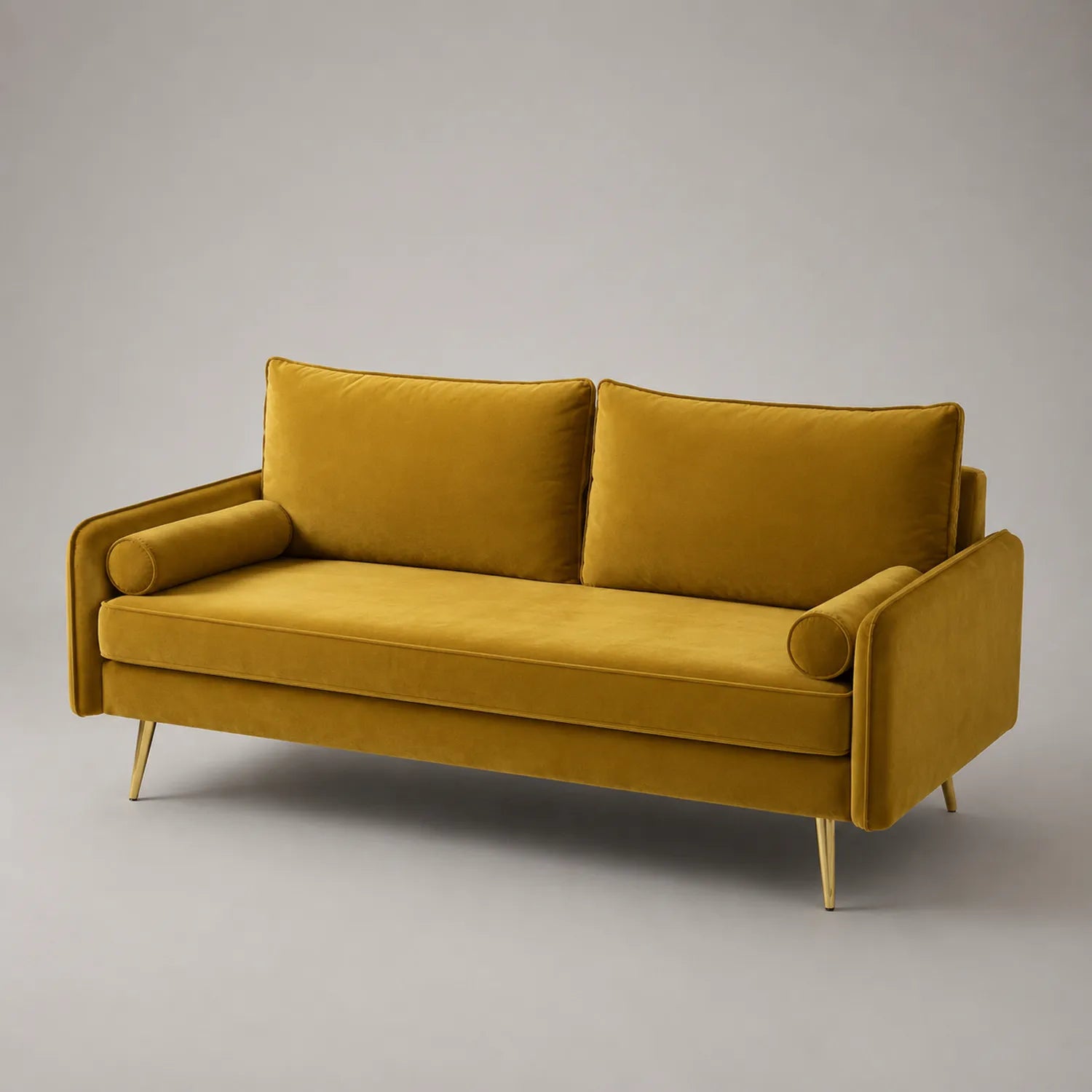Samtsofa 2-Sitzer Senfgelb mit Metallbeinen