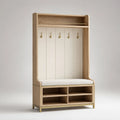 Eichenholz Garderobenständer mit Sitzbank und Regalfächern Beige 200x120x45 cm