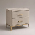 Nachttisch aus MDF, Marmor und Metall mit 2 Schubladen, Beige