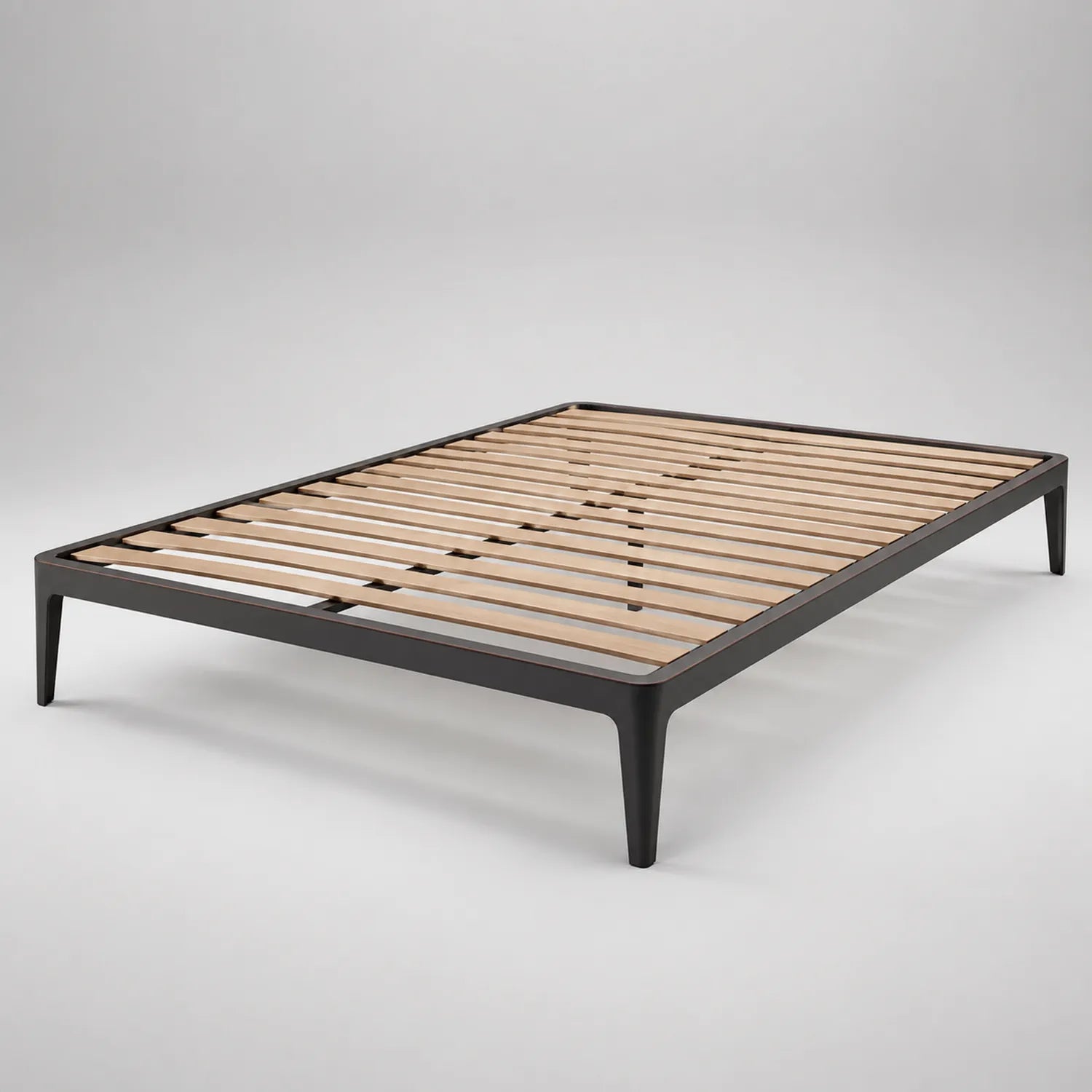Bettgestell aus Metall und Buchenholz, Schwarz, 180x200 cm