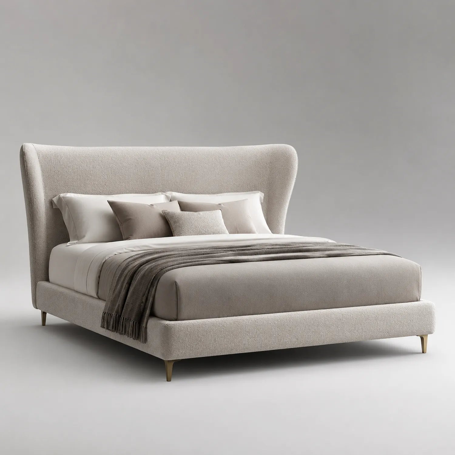 Stoffbezogenes Doppelbett Bouclé Beige 200x200 cm