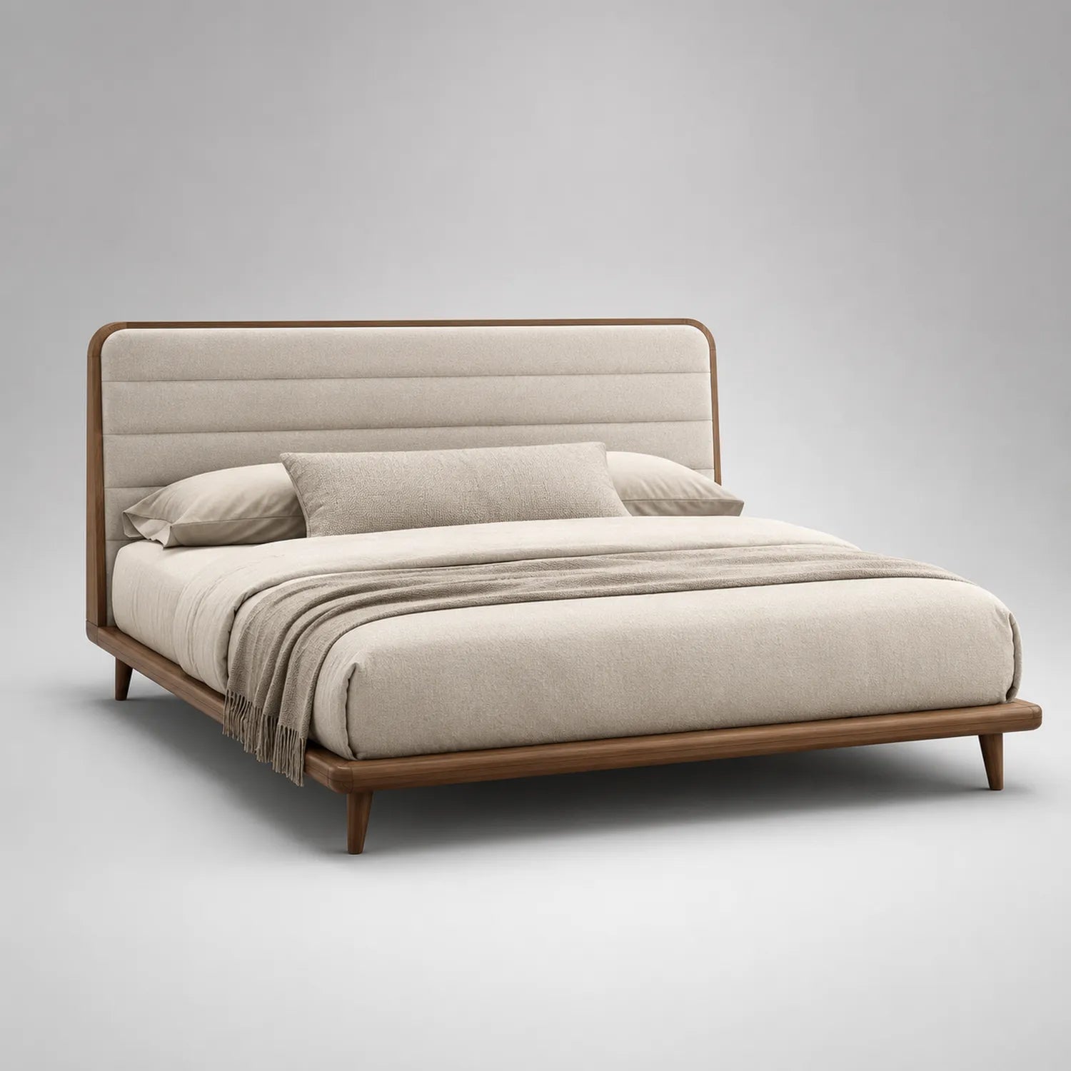 Holzbett mit Stoffkopfteil 200x180 cm Beige