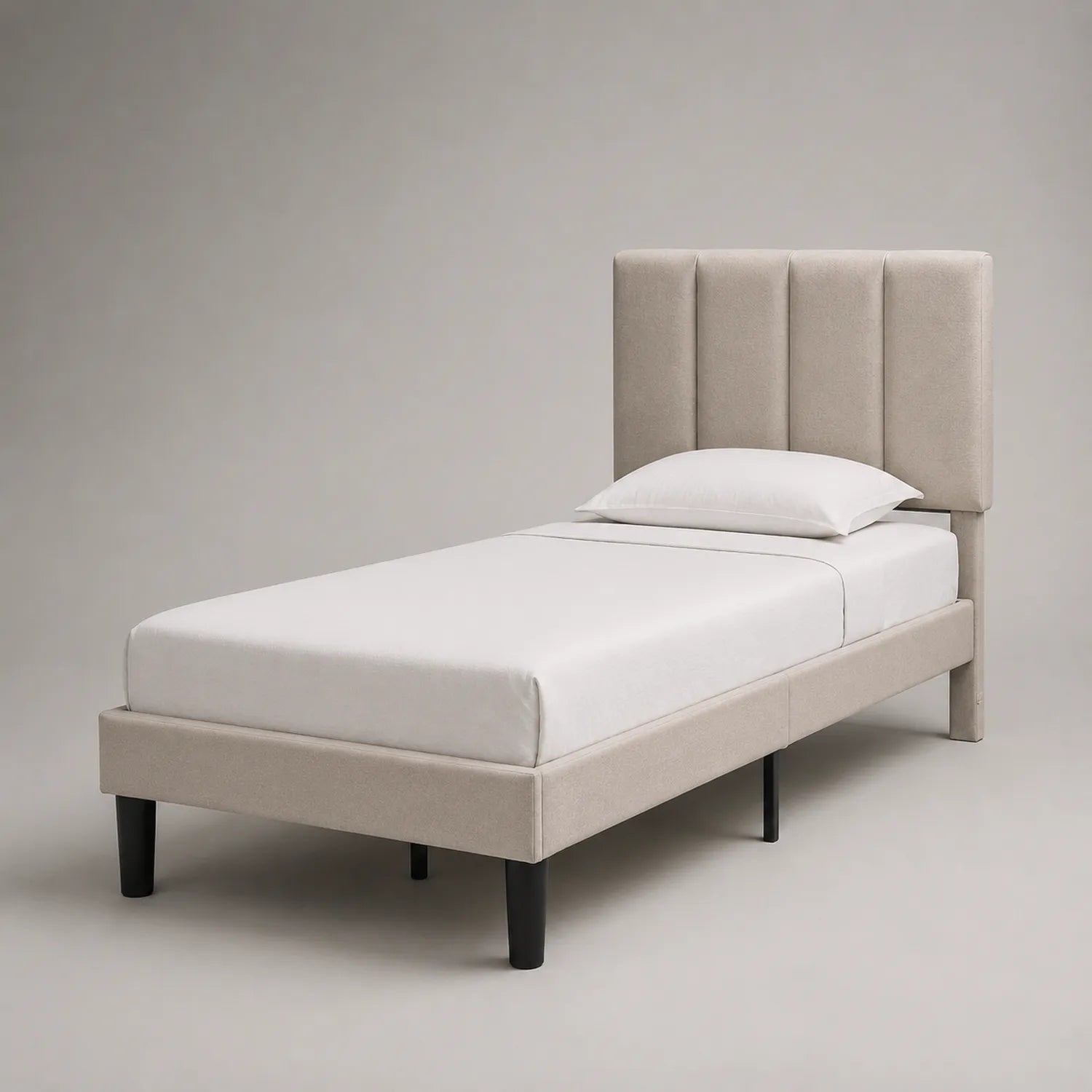Einzelbett mit Stoffbezug Beige 200 cm x 100 cm