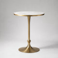Runder Tisch mit Marmorplatte und Messingfuß, Weiß/Gold, 60 cm