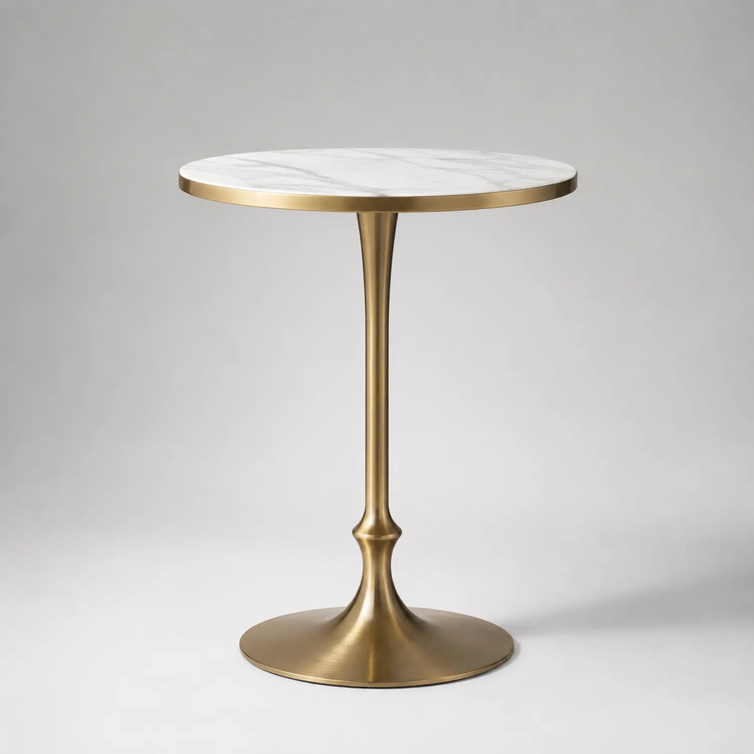 Runder Tisch mit Marmorplatte und Messingfuß, Weiß/Gold, 60 cm