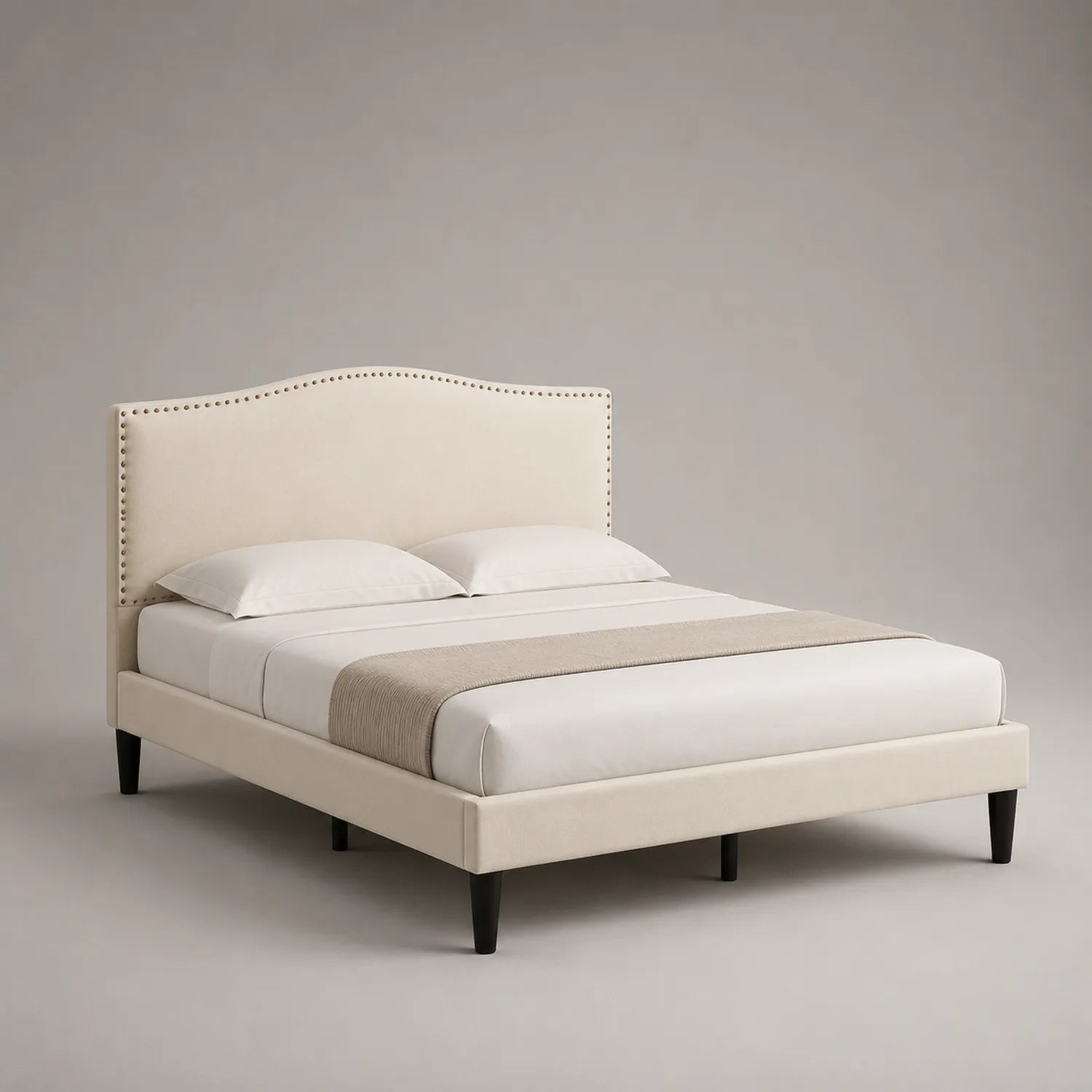 Polsterbett 200x180 cm Beige Massivholzrahmen