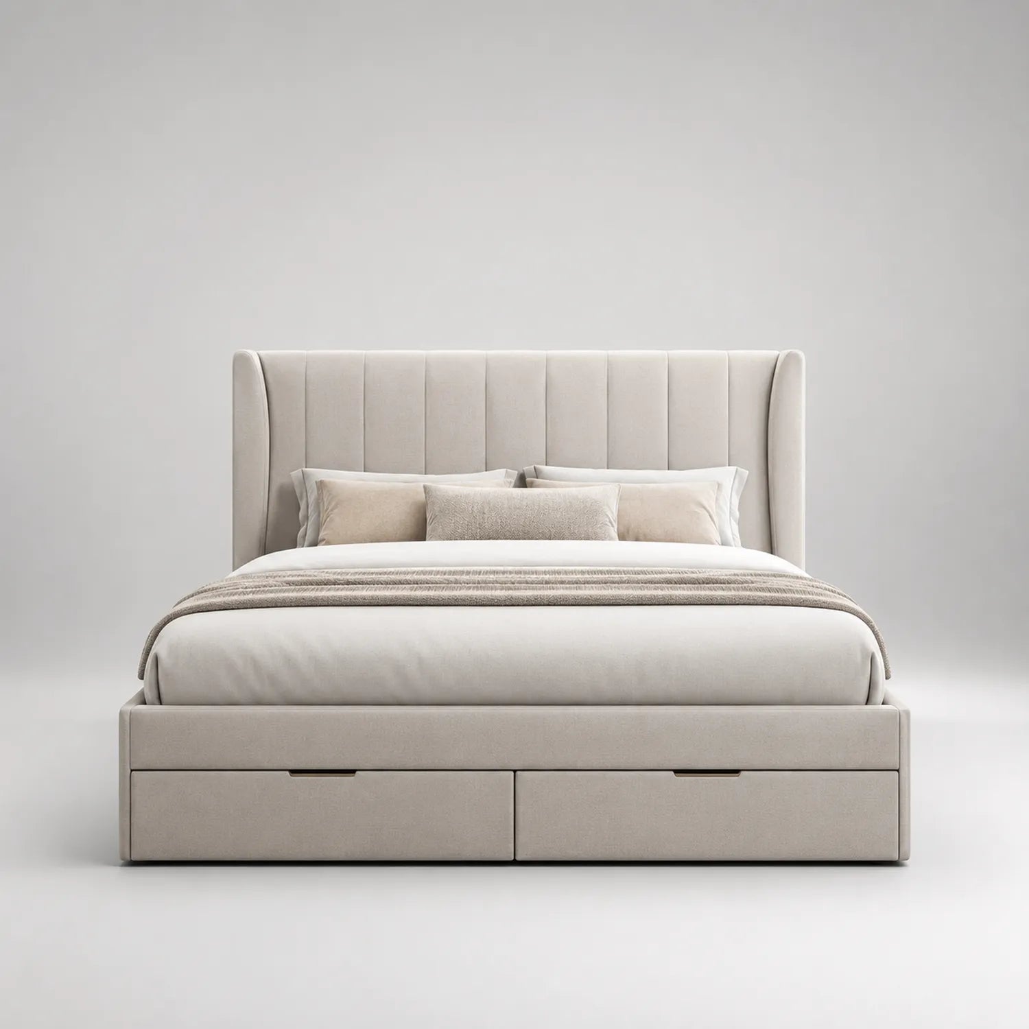 Polsterbett aus Polyester mit Kopfteil und Schubladen Beige 200x160 cm