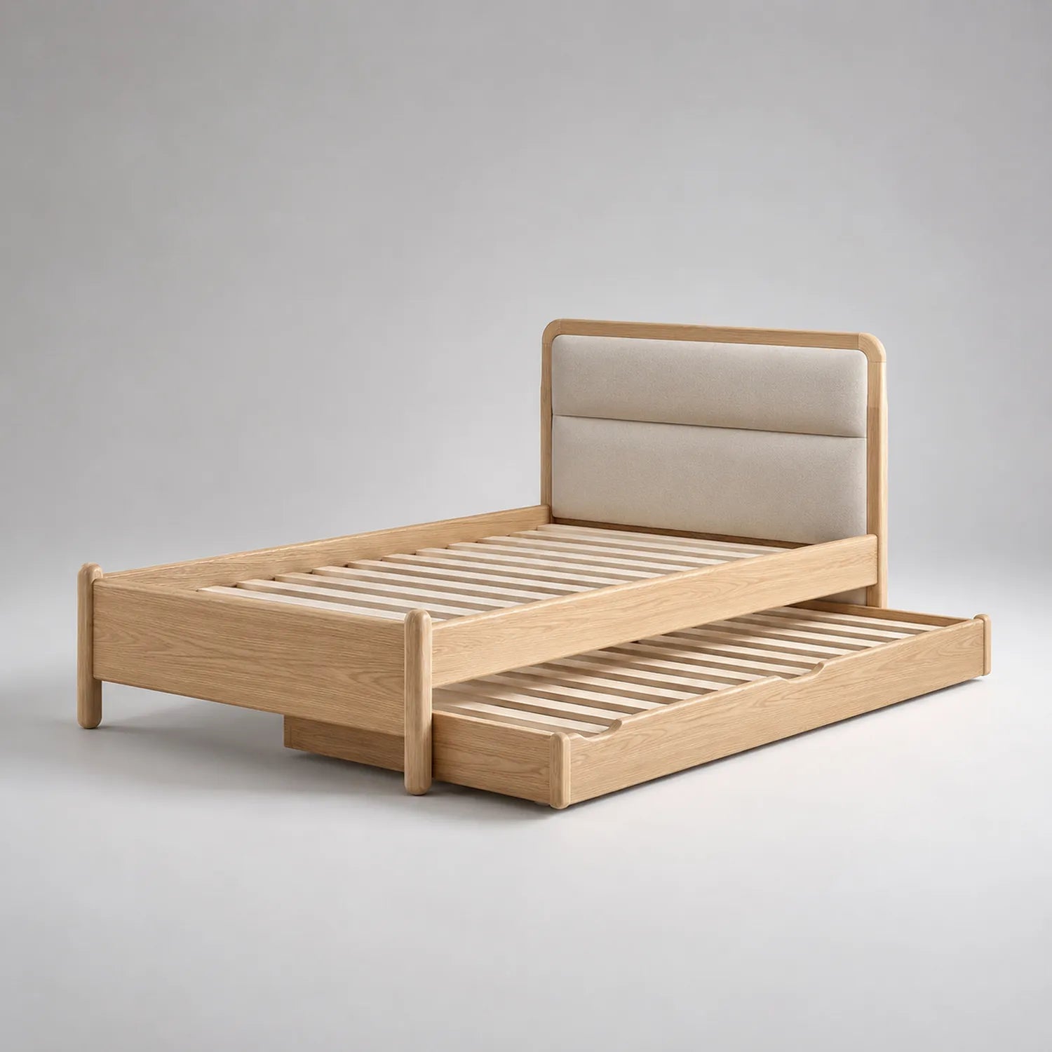 Einzelbett mit Ausziehbett Eichenholz Baumwollgewebe Kopfteil 200x90 cm