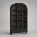 Schwarzes Holz-Bücherregal mit Glastüren, 200 cm