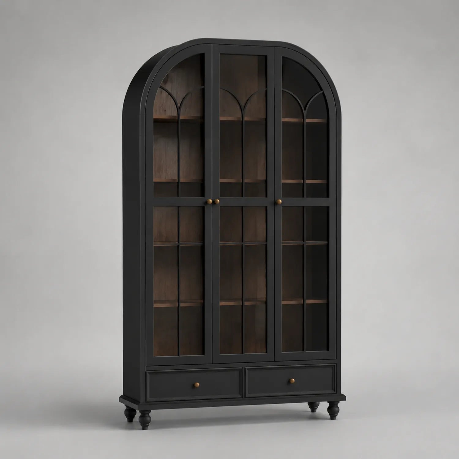 Schwarzes Holz-Bücherregal mit Glastüren, 200 cm