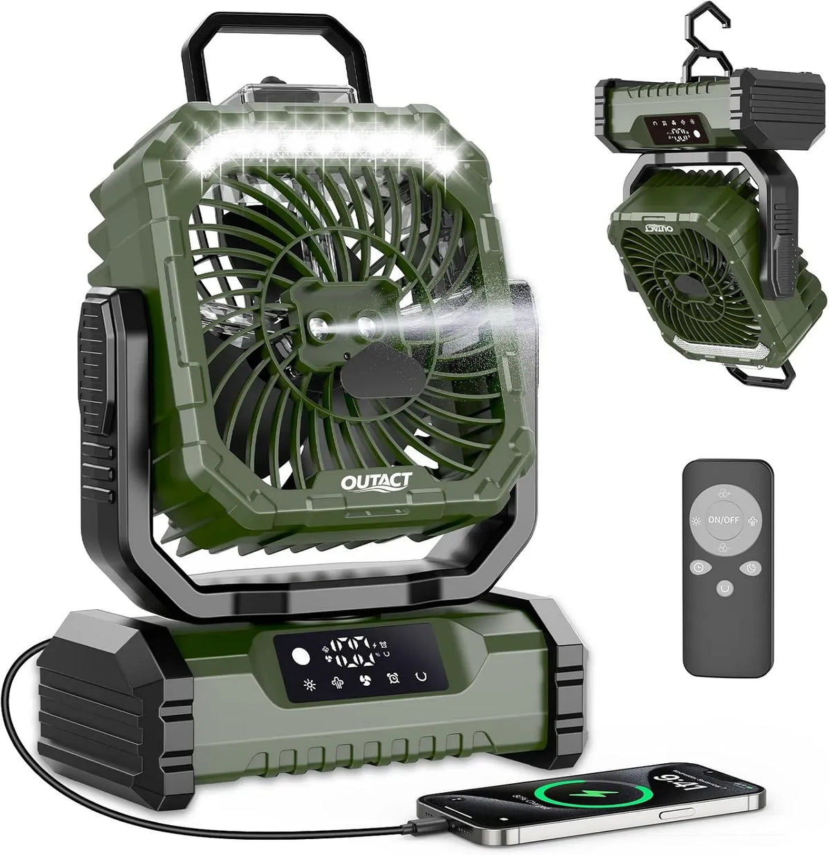 Ventilator 20000mAh, tragbar, Outdoor, Grill, Camping, Grün, 270° Drehung