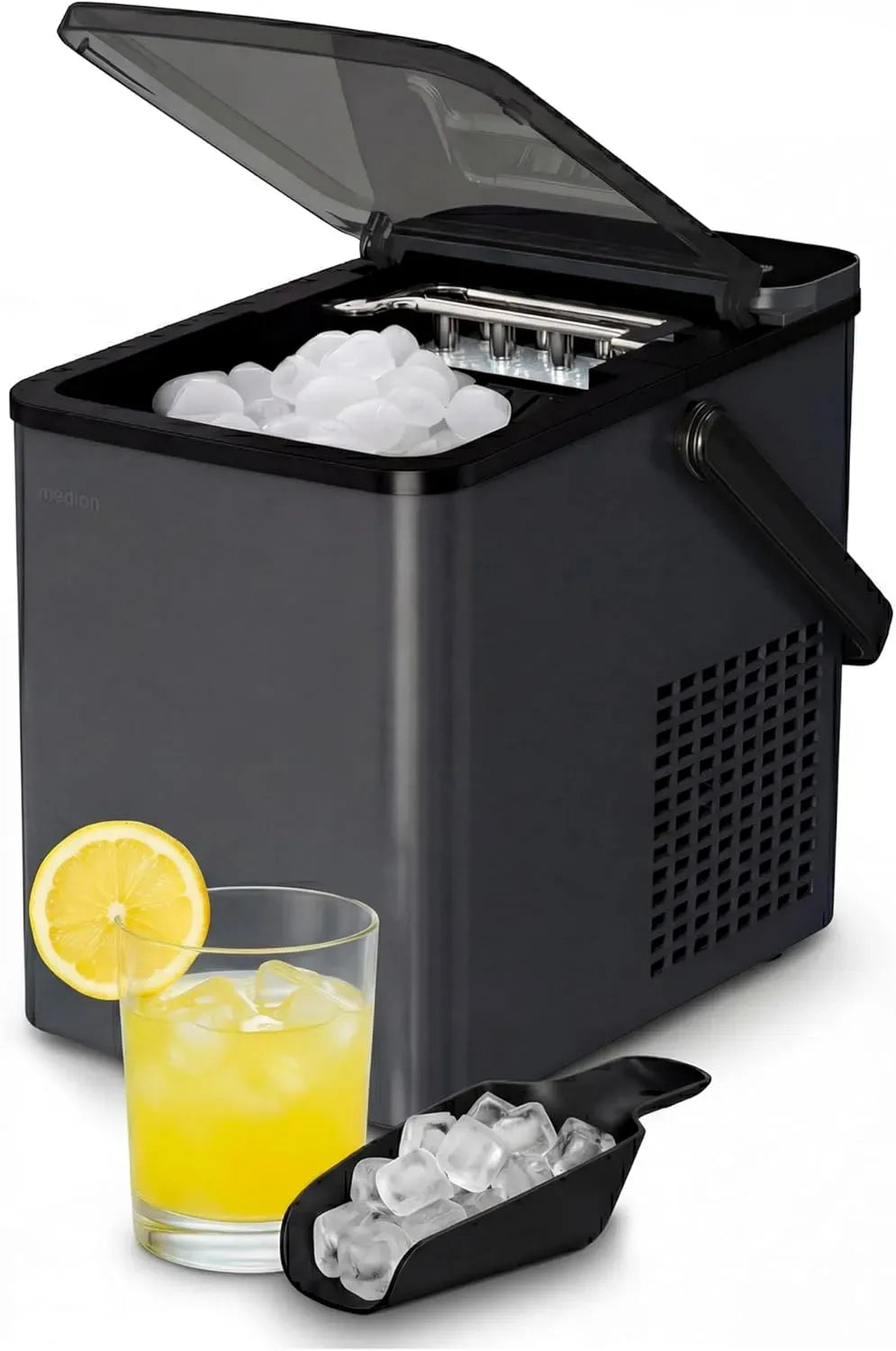 Eiswürfelmaschine, 1,1 L, MEDION, großer Wassertank, 12 kg Eis/Tag Eiswürfelbereiter, MD 100117, 1,1 L Wassertank kompakt mit Tragegriff