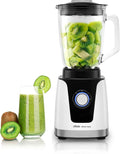 Standmixer, 1,5 L, 1500 W, herausnehmbar, Edelstahl, Weiß, 6 herausnehmbare Edelstahlklingen, Geschwindigkeitsregler mit LED-Licht, 1,5L Glaskrug