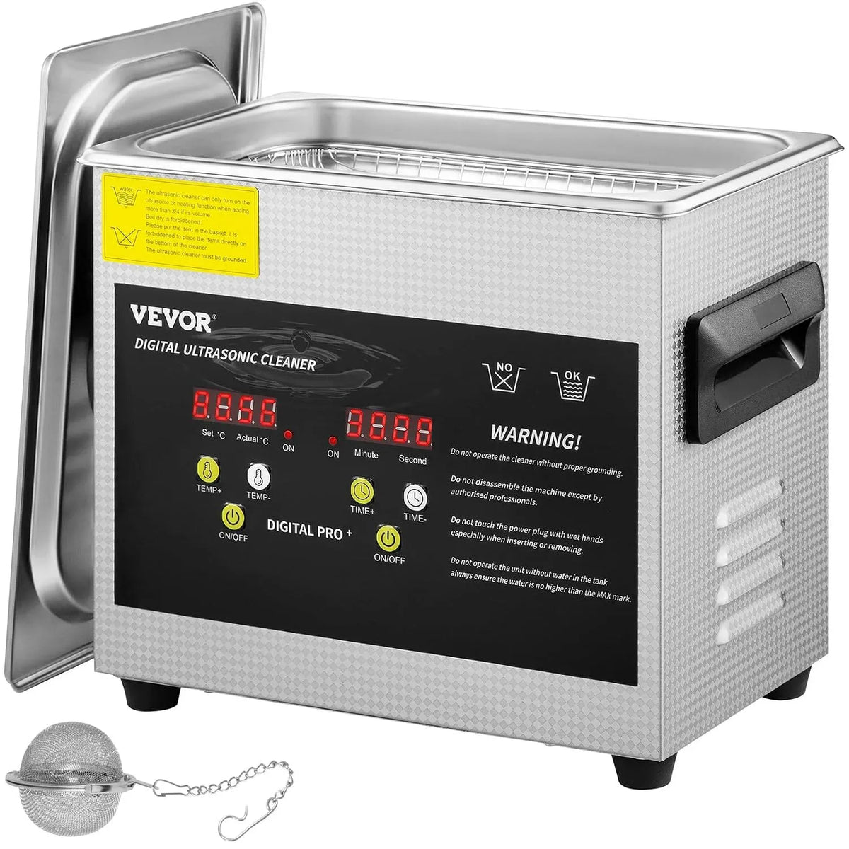 VEVOR Labor-Ultraschall-Teilereiniger, Ultraschallreiniger, Heizung, Ultraschallreinigungsgerät, 3 L, 200 W, 120 W, Timer, gewerblich, Wärmefunktion