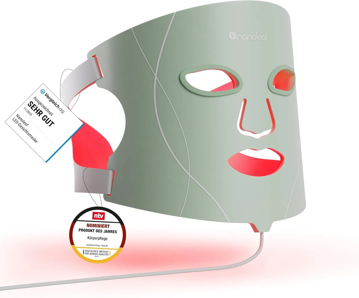 tragbare Rotlichtmaske mit NIR-LEDs, Nanoleaf LED-Lichttherapie-Gesichtsmaske, 7 gezielte Lichtmodi, 5-10 Minuten Schnellbehandlung, hautfreundliches