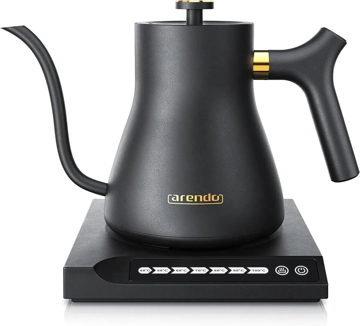 Wasserkocher, 0,5 L, Warmhaltefunktion, Edelstahl, Schwarz, 360° Basis, 40° bis 100°, Warmhaltefunktion 30 Minuten