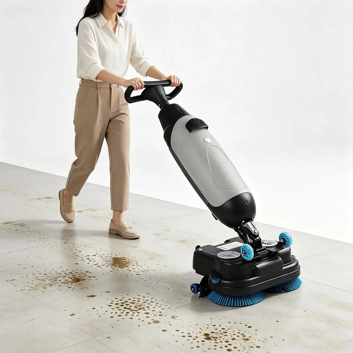 Mini-Bodenreinigungsmaschine, Gewerbe-Scheuersaugmaschine, 17 Zoll, tragbar, Grau, Holz, für Holzböden