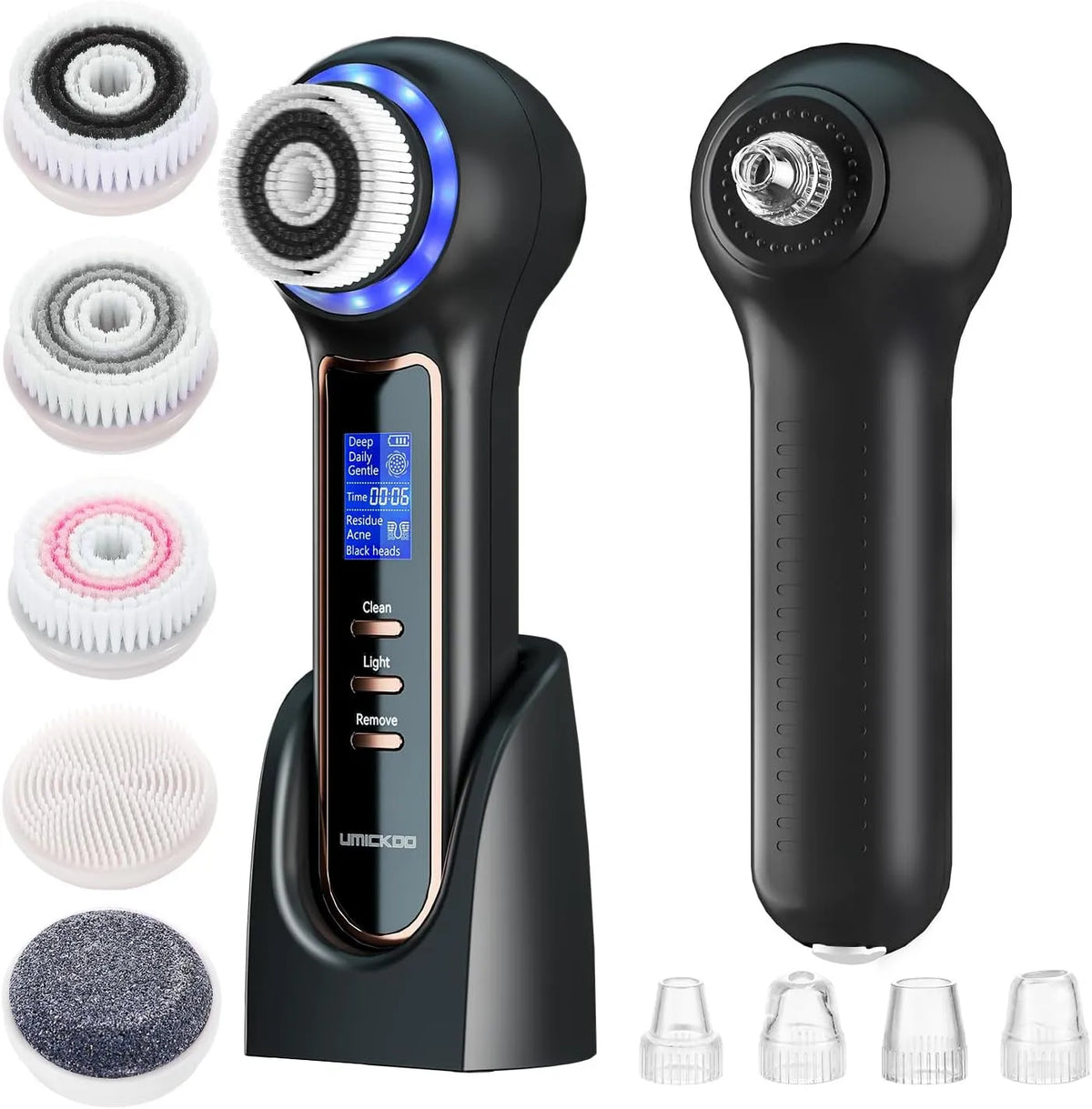 Gesichtsreinigungsbürste, Gesichtsdrehbürste, Mitesserentferner, IP65, LCD-Display, für Peeling, UMICKOO